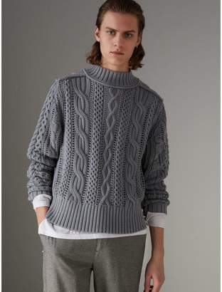 Burberry Open-stitch Detail Cable Knit Cotton Cashmere Sweater