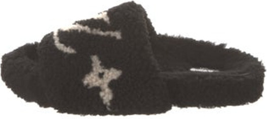 Louis Vuitton Shearling Slides Black Printed Designer