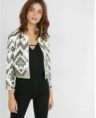 Express collarless geometric sequined jacket