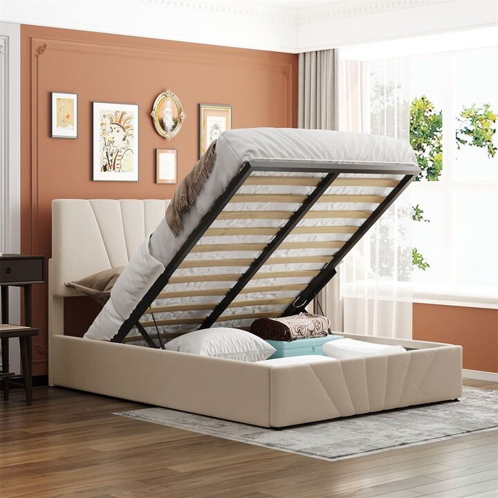 Merax Upholstered Platform bed with a Hydraulic Storage System - ShopStyle