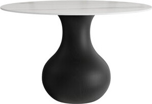 Chic Luxury Black Round Dining Kitchen 53" Table - Colorful With Vase-shaped Solid Wood Pedestal For 6(only table)