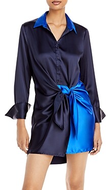 Aqua Color Block Tie Wrap Mini Dress - 100% Exclusive