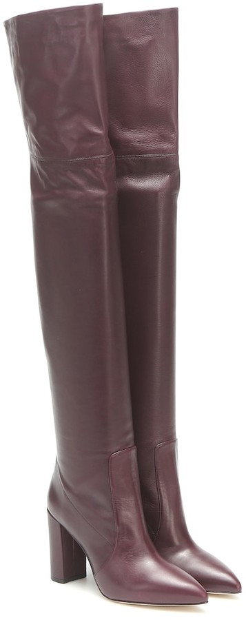 burgundy leather over the knee boots