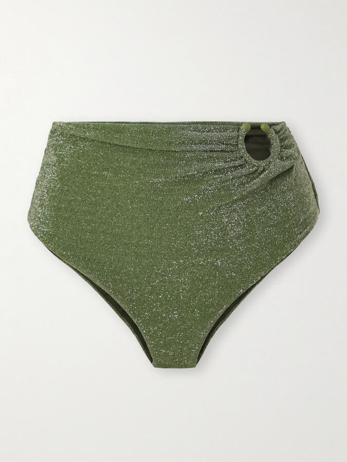 Johanna Ortiz Taita Embellished Metallic Recycled Bikini Briefs - Green
