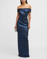 Thumbnail for your product : Rickie Freeman For Teri Jon Cuffed Off-the-Shoulder Metallic Column Gown