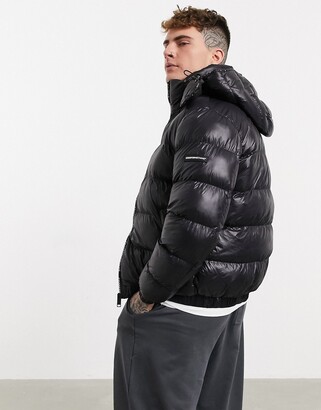 Good For Nothing high-shine puffer with hood in black - ShopStyle Jackets