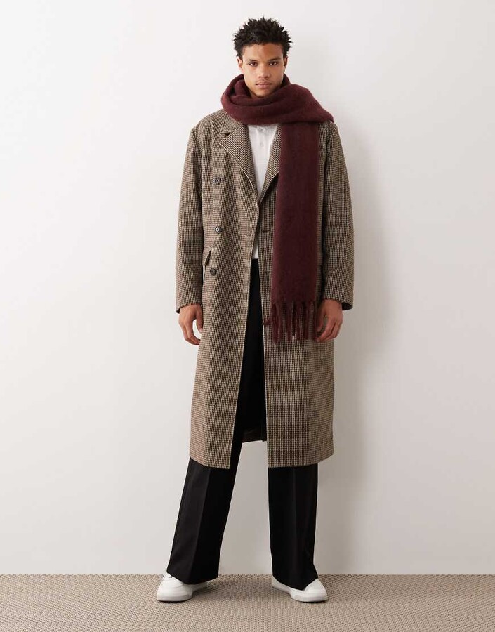 ASOS DESIGN plaid wool look oversized longline coat in brown