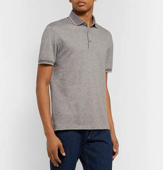 Ermenegildo Zegna Contrast-tipped Cotton And Linen-blend Polo Shirt - Gray