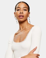 Thumbnail for your product : Topshop lace trim t-shirt in pink
