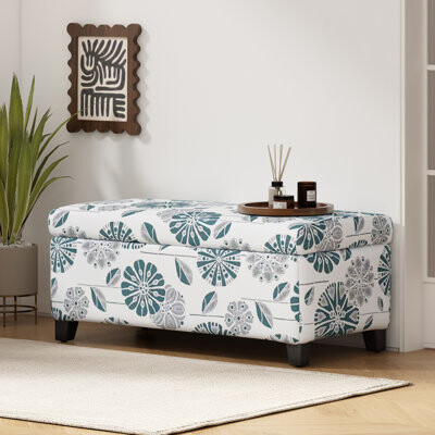 Luxury Storage Ottoman With Floral - Patterned Fabric, Soft - Close Hinges, Serving As A Multi - Functional Footrest & Seat For Living Rooms And Bedro
