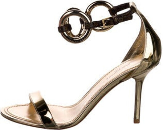 Louis Vuitton Gold and Black Python Embossed Leather And Suede Trim Cut Out  Ankle Strap Sandals Size 39 Louis Vuitton