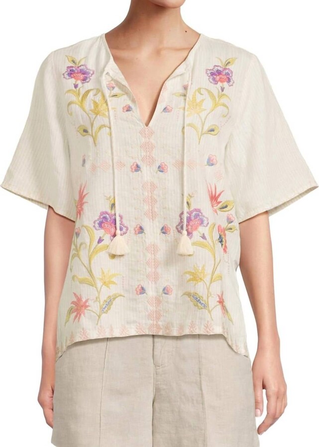 Johnny Was Ruffle Sleeve Field Blouse In Beige