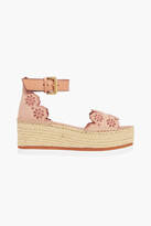 Thumbnail for your product : See by Chloe Laser-cut Embroidered Suede Platform Espadrille Sandals
