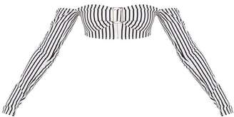 PrettyLittleThing White With Black Stripes Buckle Detail Bandeau Crop Top