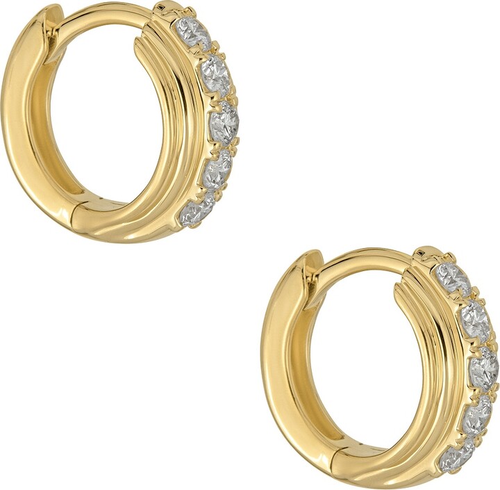 STONE AND STRAND Dainty Boulevard Huggie Earrings in Metallic Gold