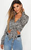 Thumbnail for your product : PrettyLittleThing Avalyn Black Leopard Wrap Front Tie Side Blouse