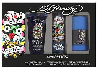 Christian Audigier Ed Hardy Love & Luck by for Men 3 Piece Set Includes: 1.7 oz Eau de Toilette Spray + 2.75 oz Deodorant Stick + 3.0 oz Hair & Body Wash