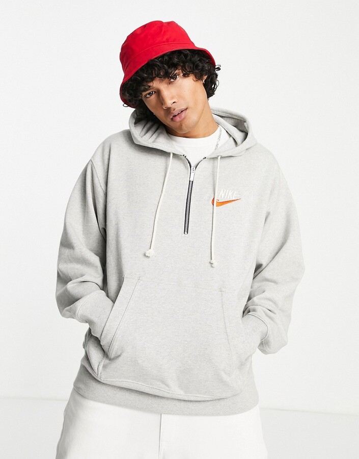 Nike Trend Fleece half-zip retro logo hoodie in gray heather - ShopStyle