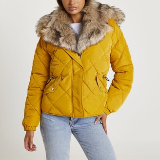 River Island Womens Yellow quilted puffer coat