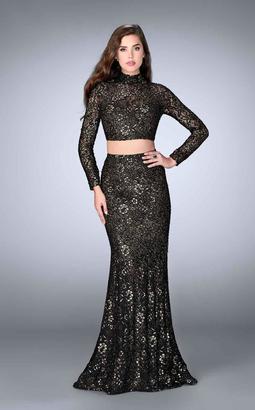 La Femme Sheer Lace Illusion Long Sleeves Mermaid Evening Gown 24342