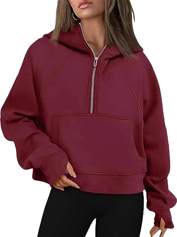 Ornrjfll Sweaters for Women Loose Hoodie Long Sleeve Zipper Pocket Casual Sweatshirt