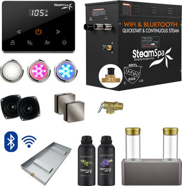 Steam Spa Black Series 10.5KW Steam Bath Generator With Wireless Remote BLUETOOTH WIFI And Dual Aroma Pump In Brushed Nickel