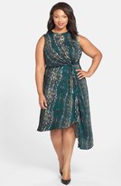 Thumbnail for your product : DKNY DKNYC Print Asymmetrical Knot Front Dress (Plus Size)