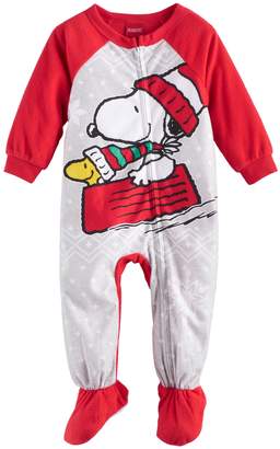 Baby Jammies For Your Families Peanuts Snoopy & Woodstock Sledding Microfleece Footed Pajamas