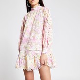 Thumbnail for your product : River Island Pink floral embroidery puff sleeve mini dress
