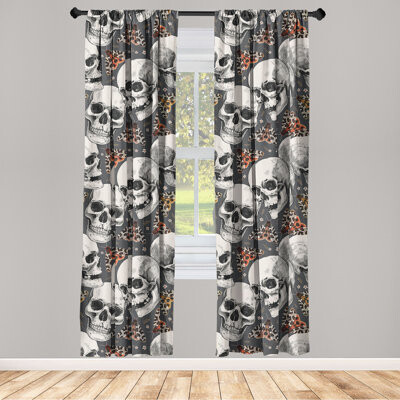 East Urban Home Skull Curtains Allegory to Death with Moths Pair 427982