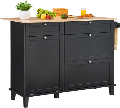 Black Kitchen Island Cart Storage Cabinet Serving with Drawer