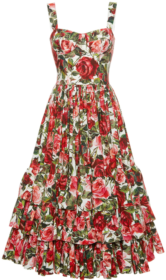 Dolce & Gabbana Rose Print Poplin Bustier Dress - ShopStyle