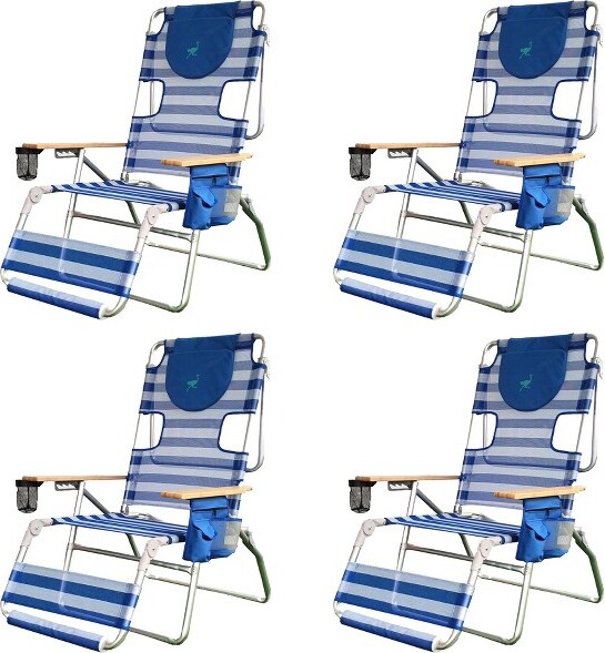 Ostrich3-N-1AltitudeOutdoorRecliningPatioBeachLoungeChairBlue(4Pack)