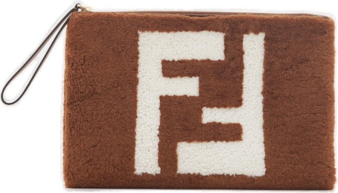FENDI: clutch bag in fabric and leather - Brown  Fendi briefcase  7N0134AFBV online at