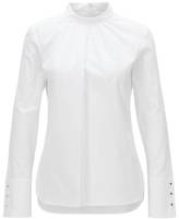 Regular-fit stretch-cotton blouse with gathered neckline
