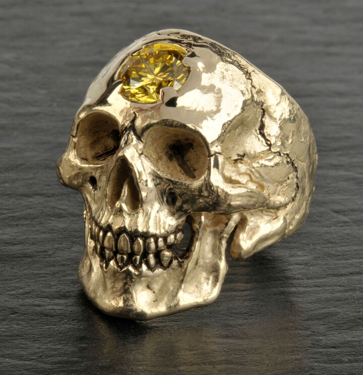 Etsy Special Listing | Sold Solid 14K Gold Skull With 2.5 Carat Natural Yellow Diamond