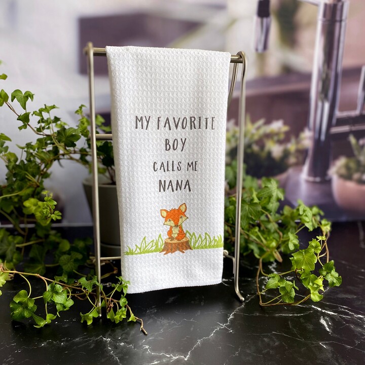 My Favorite Boy Calls Me Nana Dishtowel - Grandma Tea Towel - Kitchen Decor - Grandmother Gift -Mema, Mommy, Mama Dish Towel