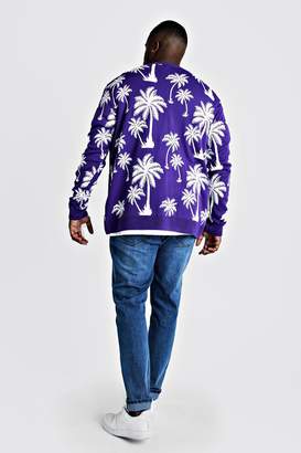 boohoo Big & Tall All Over Palm Print Knitted Cardigan
