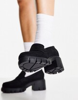 Thumbnail for your product : ASOS DESIGN Wide Fit Storm chunky mid heeled loafers in black