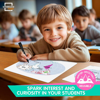 Scribbledo Continent Practice Sheets 9”x12” Map Of The Seven Continents