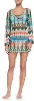 Thumbnail for your product : Letarte Tie-Dye Long-Sleeve Beaded Coverup