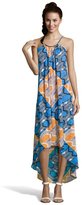 Thumbnail for your product : Wyatt blue and orange printed stretch chiffon metal bar and hi-low hem maxi dress