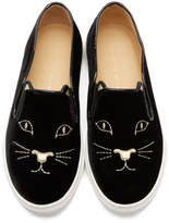 Thumbnail for your product : Charlotte Olympia Black Velvet Cool Cats Slip-On Sneakers