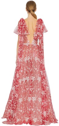 Luisa Beccaria Floral Embroidered Tulle Dress