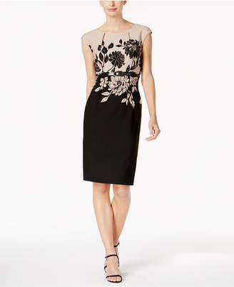 Connected Petite Printed Belted Sheath Dress