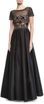 Thumbnail for your product : Aidan Mattox Beaded Illusion Short-Sleeve Evening Gown