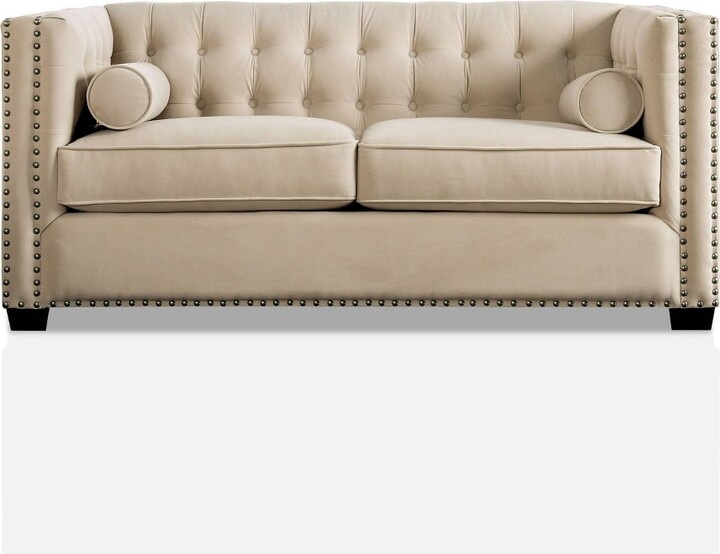 Reposa Button Tufted Velvet Loveseat Beige HOMES Inside + Out