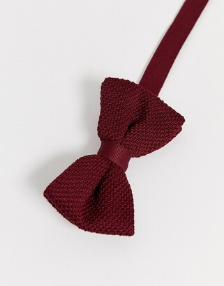 ASOS DESIGN Wedding knitted bow tie in burgundy