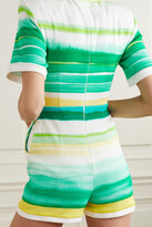 Thumbnail for your product : ROWEN ROSE Dégradé Striped Ribbed Organic Cotton Playsuit - Green