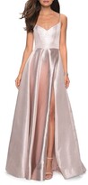 Thumbnail for your product : La Femme Metallic Sweetheart Sleeveless Ball Gown with High Slit